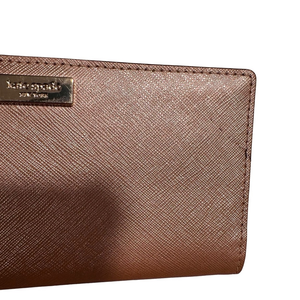 NEW kate spade Metallic Pink Rose Gold Wallet Logo Plaque Stacey Laurel Way NWT - Picture 12 of 15